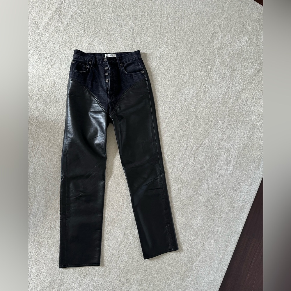 Agolde Ryder recycled leather-paneled high-rise straight-leg organic jeans
